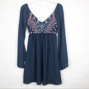 City Studio Embroidered Babydoll Flared Sleeve Boho Party Cocktail Dress Small